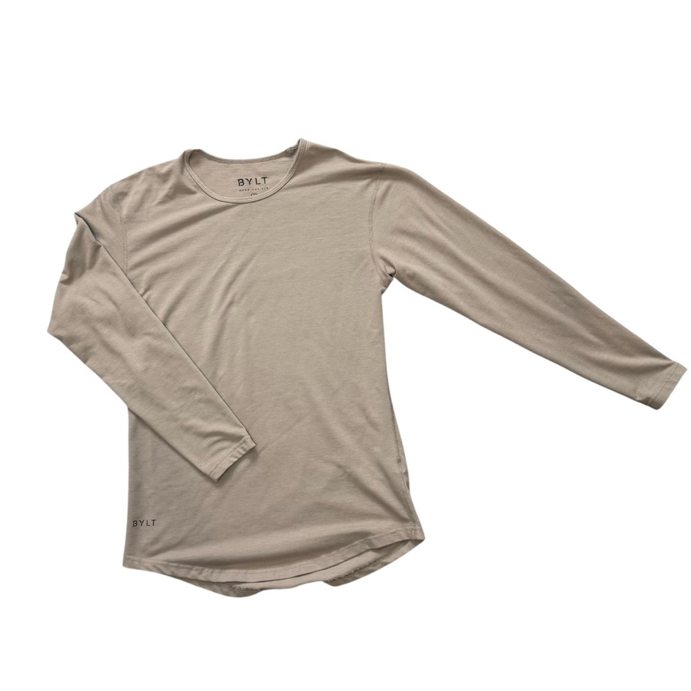 BYLT Basics drop cut long sleeve shirt in a‎ light beige Sz small
